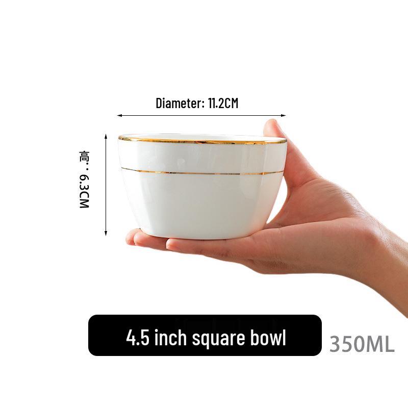 Luxury Gold-Rimmed Chinese-Style Ceramic Noodle and Rice Bowl – Anti-Scald, Versatile Tableware 250-400 ml