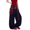JYL Men's Plaid Waist Jeans Vintage Bootcut Loose Trendy Jazz Wide-Leg Denim