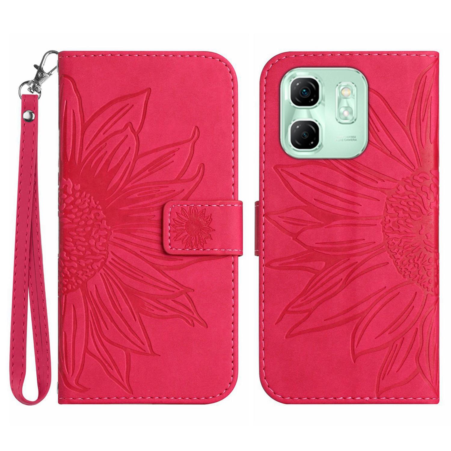 

Phone Case For Infinix Hot 50i 4G X6531/Smart 9 HD 4G/Smart 9 4G Sunflower Imprint Leather Wallet Cover with Wrist Strap Rose