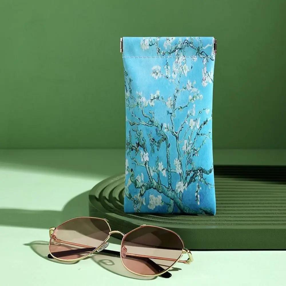 Automatic Closing Sun Glasses Case Mucha Painting PU Leather Glasses Box Waterproof Portable Sunglasses Protective Cover Unisex