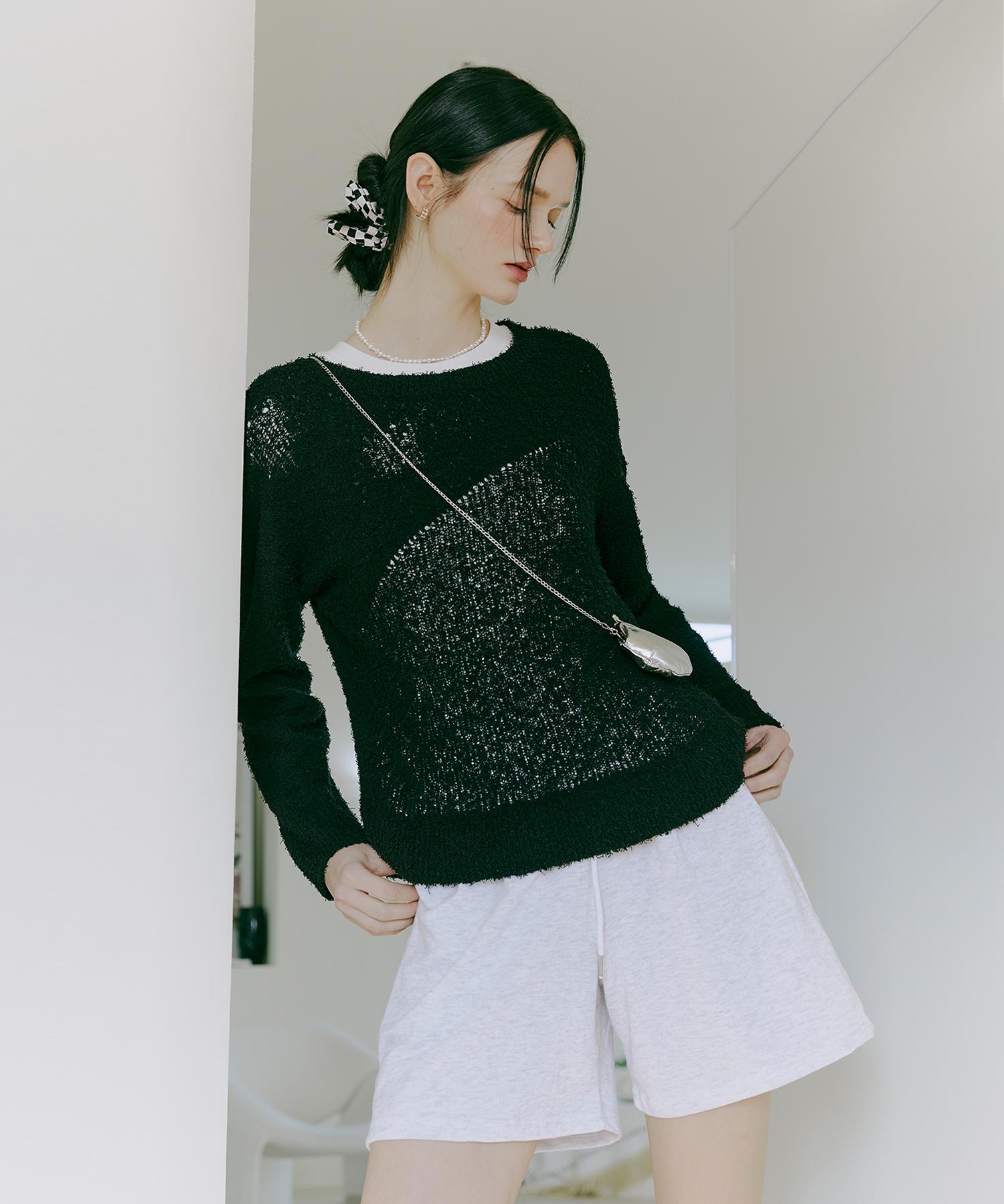 Etmont Tail Yarn Damage Knit Top Black Black/Free