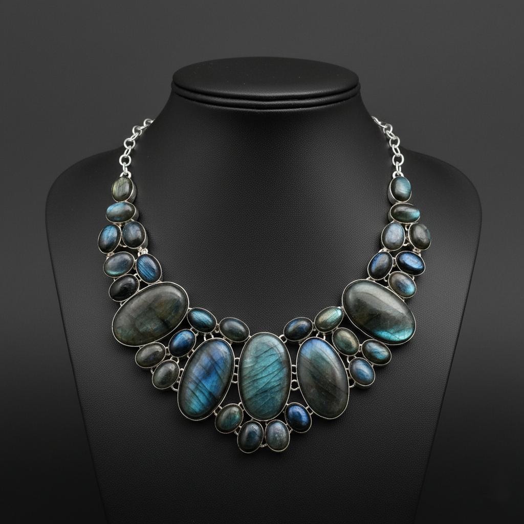 Labradorite Gemstone Handmade 925 Sterling Silver Adjustable Long Chain Statement Necklace For Women & Girls