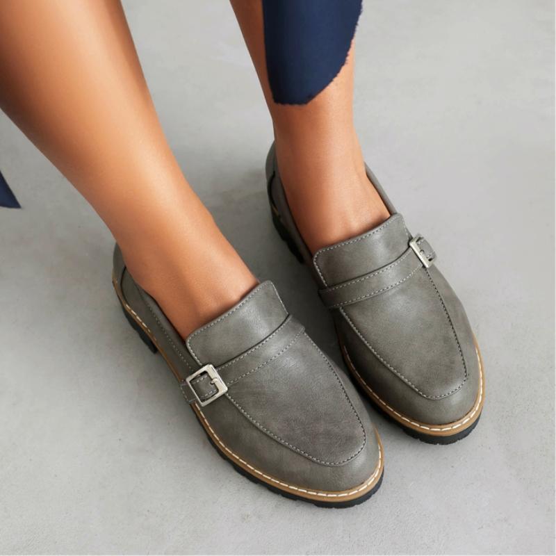 Comfortable Shoes Woman Black Gray Low Heels Buckle Casual Loafers Shoes For Women Loafers Brand Footwear 2024 Spring Autumn