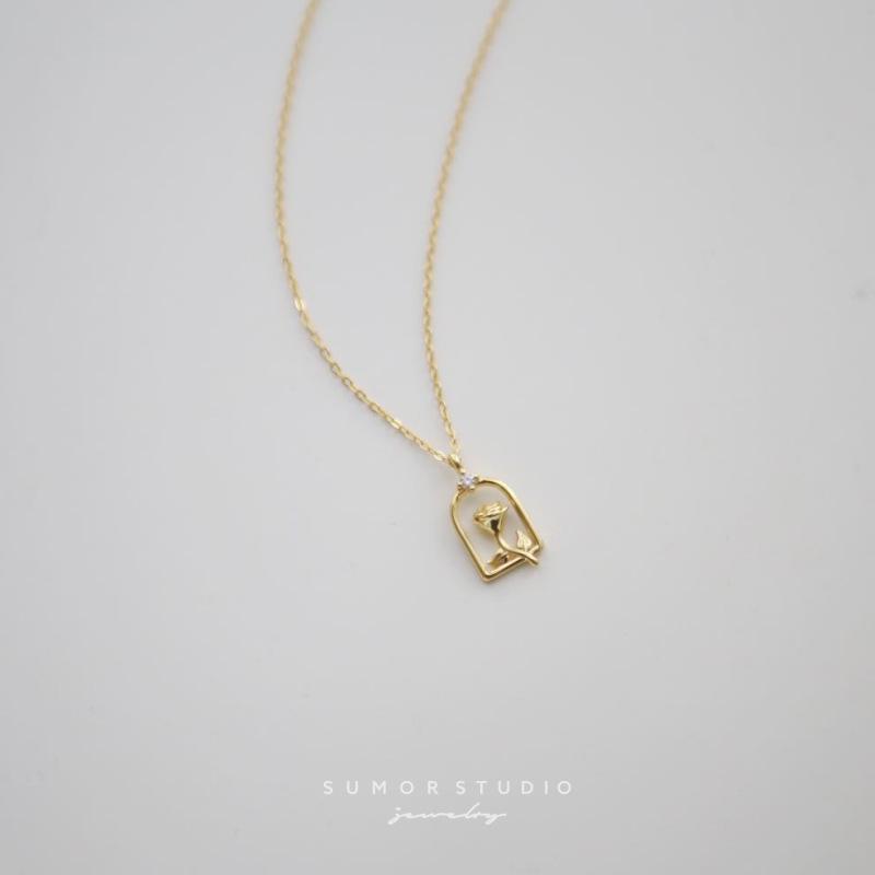 14K Gold-Plated S925 Sterling Silver Rose Necklace - Elegant French Collarbone Chain for Women