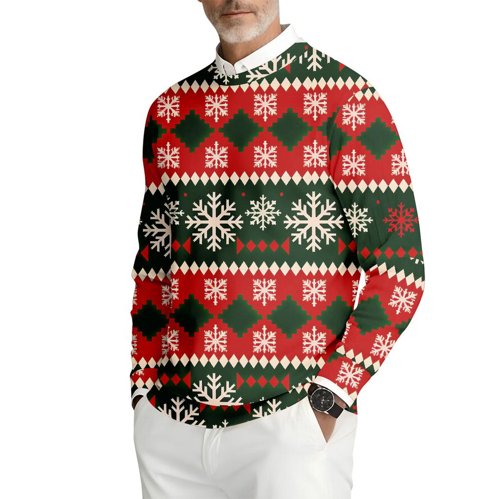 Herre Trykket Rund Hals Langermet Ribbestrikket Genser