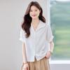 Toluoman Women's V-Neck Chiffon Short-Sleeve Blouse