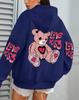Women's Pink Love Kiss Letter Print Hoodie - Autumn Casual Loose Fit Fleece Pullover with Pocket.