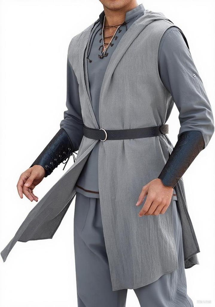 Capa con Capucha Medieval Renacentista Chaleco sin Mangas de Caballero Vikingo para Halloween o Representaciones Teatrales