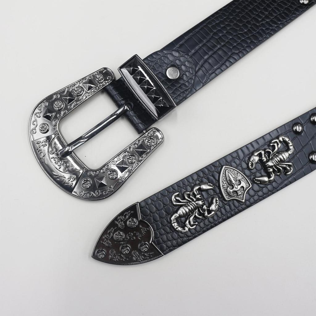 Crocodile Pattern Scorpion Rivet Leather Belt, Punk Y2K Unisex