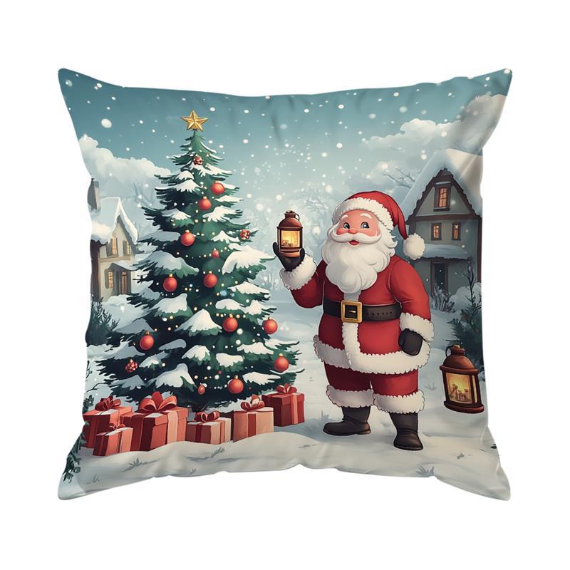Short Plush Material Pillowcasehome Decor Christmas Scenes: Santa, Deer, Bird, Snowman Pattern Cushion Cover Suitable For Sofa B