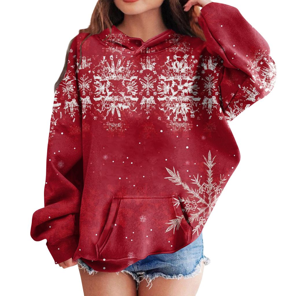 Sweatshirts für Teenager-Mädchen Hoodies Langarm Kordelzug Pullover Niedlicher übergroßer Hoodie Weihnachtstag