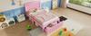 Wooden Single Children's Youth Bed 90x200 cm, with Creative Block Design, Solid Wood Frame, with Drawers & Under-Bed Storage, Pink, Without Mattress