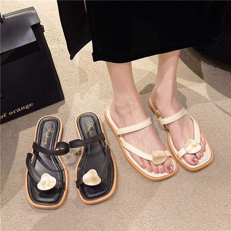 New high-value outer wear cover toe slippers women's summer fashion versatile flat bottom vacation leisure