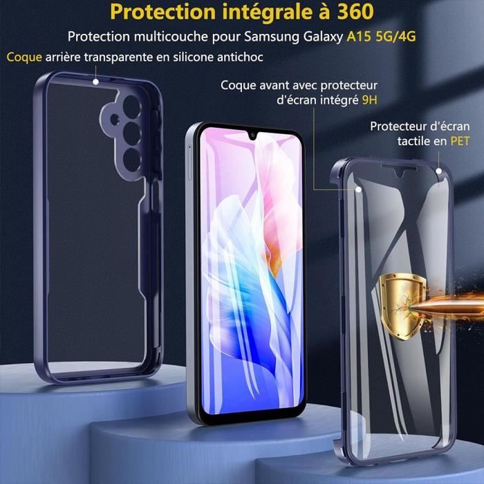 Coque - Samsung - Galaxy A15 5G - Protection 360° - Bordure Renforcée - Bleu Marine