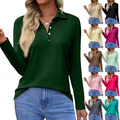 Damenmode Lässig Revers Kurz Langarm Einfarbiges Hemd Damen Button-Up Tops