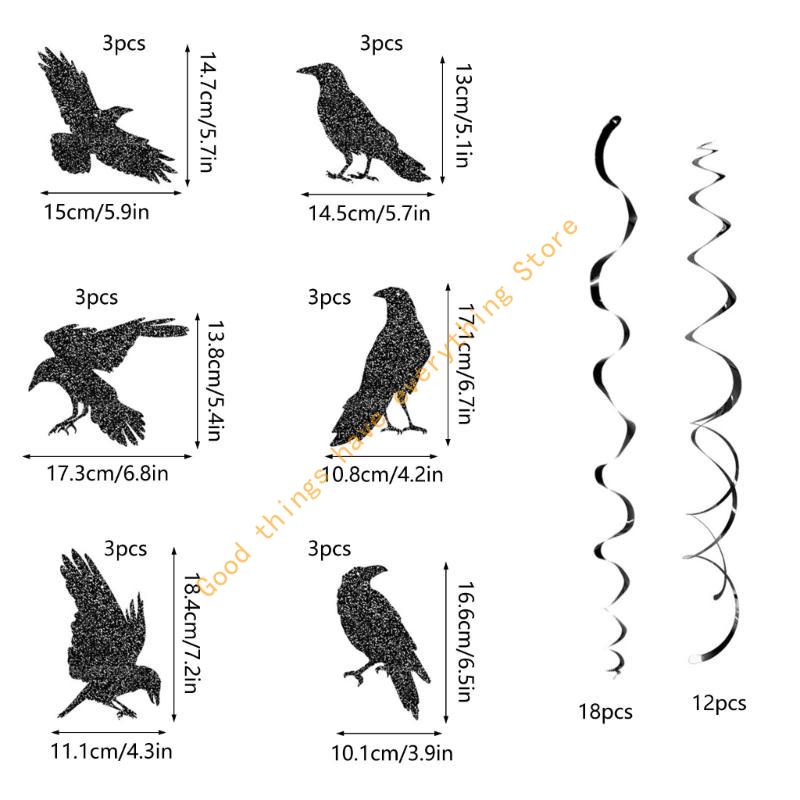 55KF 30Pcs Delicate Halloween Ceiling Swirls with Hanging Crows for Party Decoration