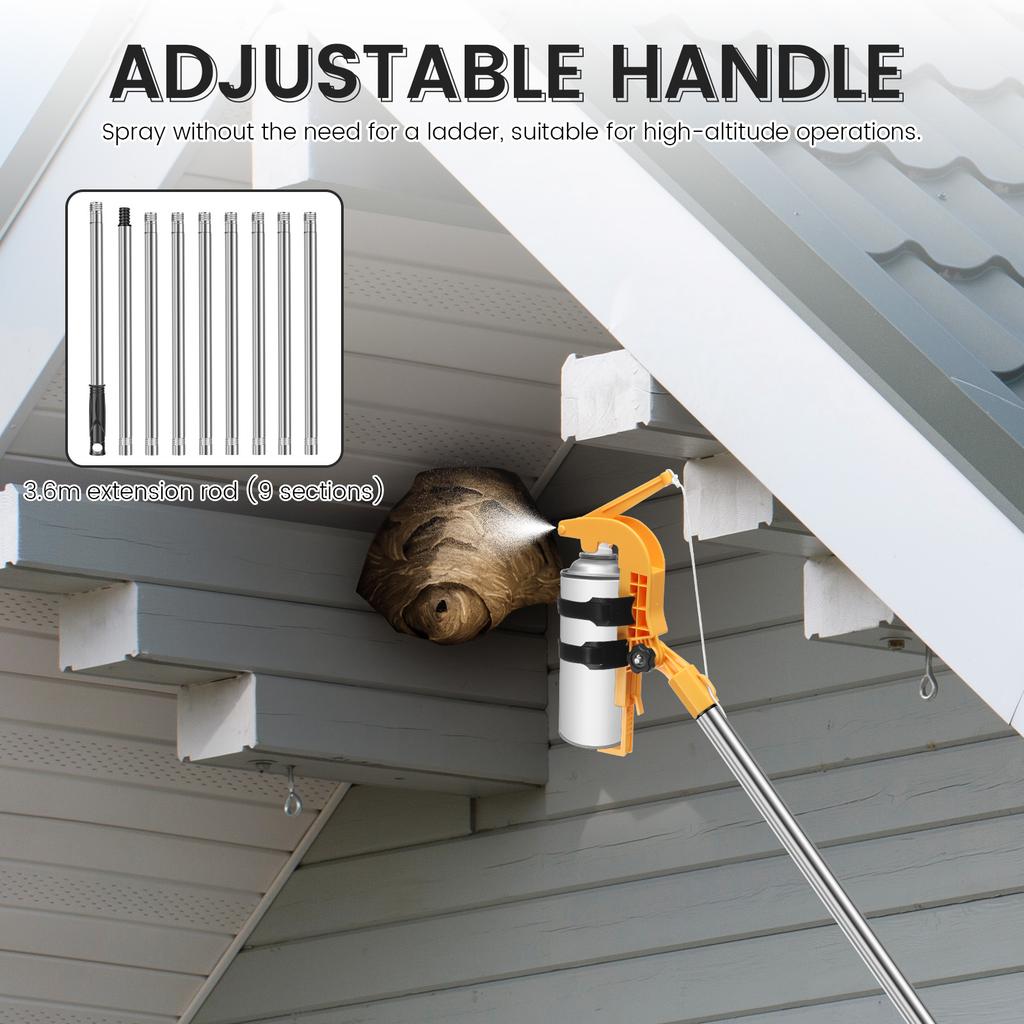 Spray Can Extender Adjustment Sprayer Bracket Adaptor Adjustable Angle Spray Extender with 12 Feet Extension Pole for Wasp Nest