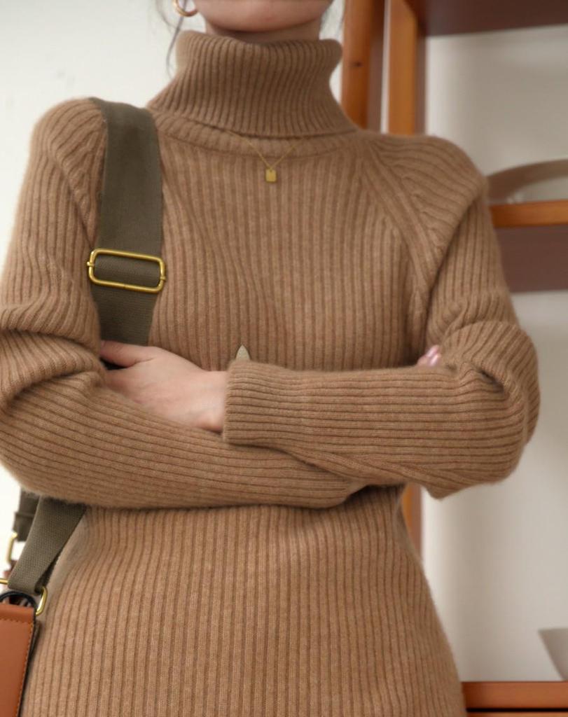 Women's High-Neck Striped Wool Sweater – Thick, Soft, Versatile Knit for Autumn/Winter