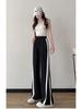 Women's Ice Silk Wide-Leg Sports Pants - Black, Thin, Straight, Loose, Casual Style for Spring, Summer, and Autumn