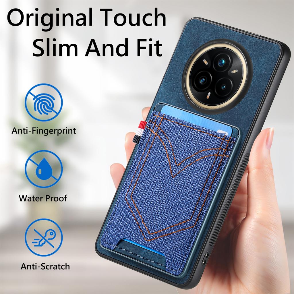 For Realme 14 Pro 5G Phone Case Retro Jean Cloth Texture Leather Back Cover with Card Holder
