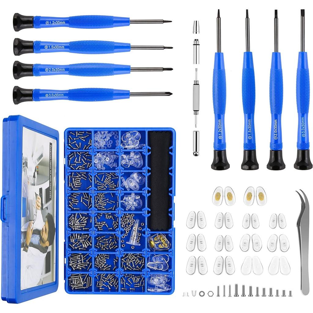 Upgrade Version Magnetic Eye Glass Repairing Kit, Eyeglass Repair Tool Kit with Compact Screw Box Include Nose Pads, Precision Screwdriver Set