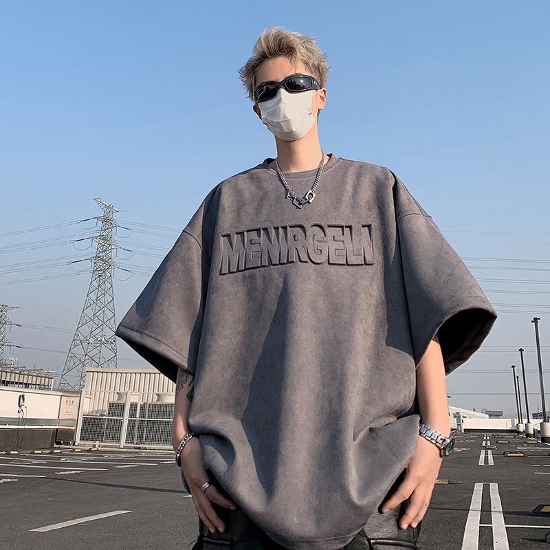 Men's Trendy Suede Velvet Short Sleeve T-Shirt, 2024 Summer Collection - Loose Fit, Plus Size Half Sleeve Top