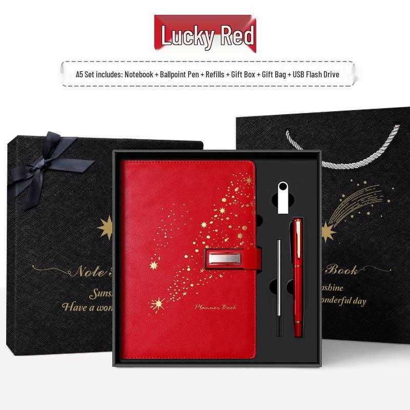 Set de regalo de cuaderno Star Double Line 2026: Libro de registro de reuniones de negocios y oficina de mayor grosor