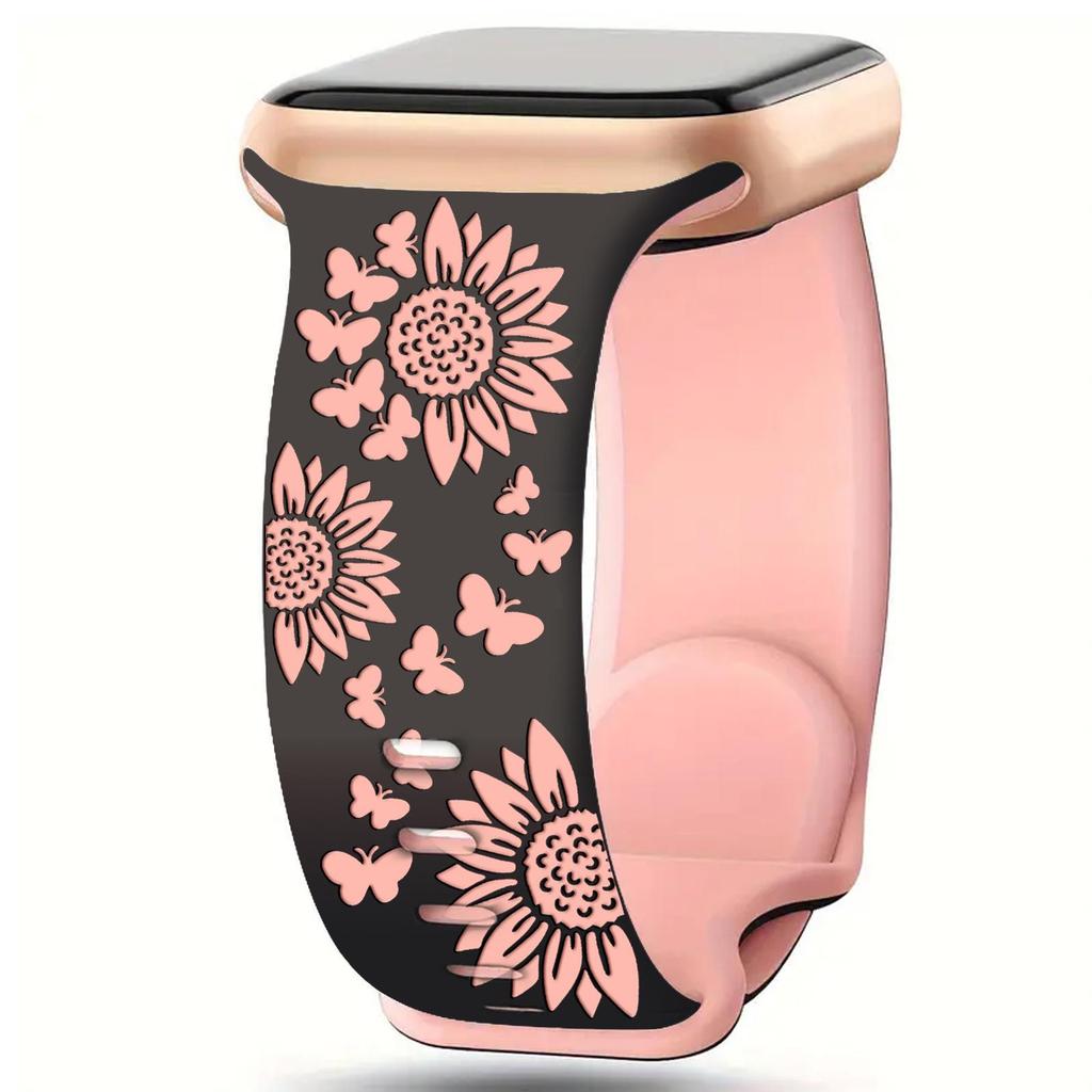 3D Floral Lasergraviertes Silikonarmband für Apple iWatch - Schmetterlingsdesign