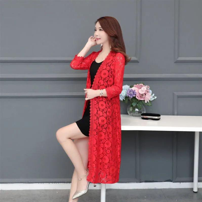 Broderie din dantelă Cardigan gol tricotat șal de lungime mijlocie haină pentru femei subțire de protecție solară îmbrăcăminte de vară ochiuri de exterior Navetă Casual