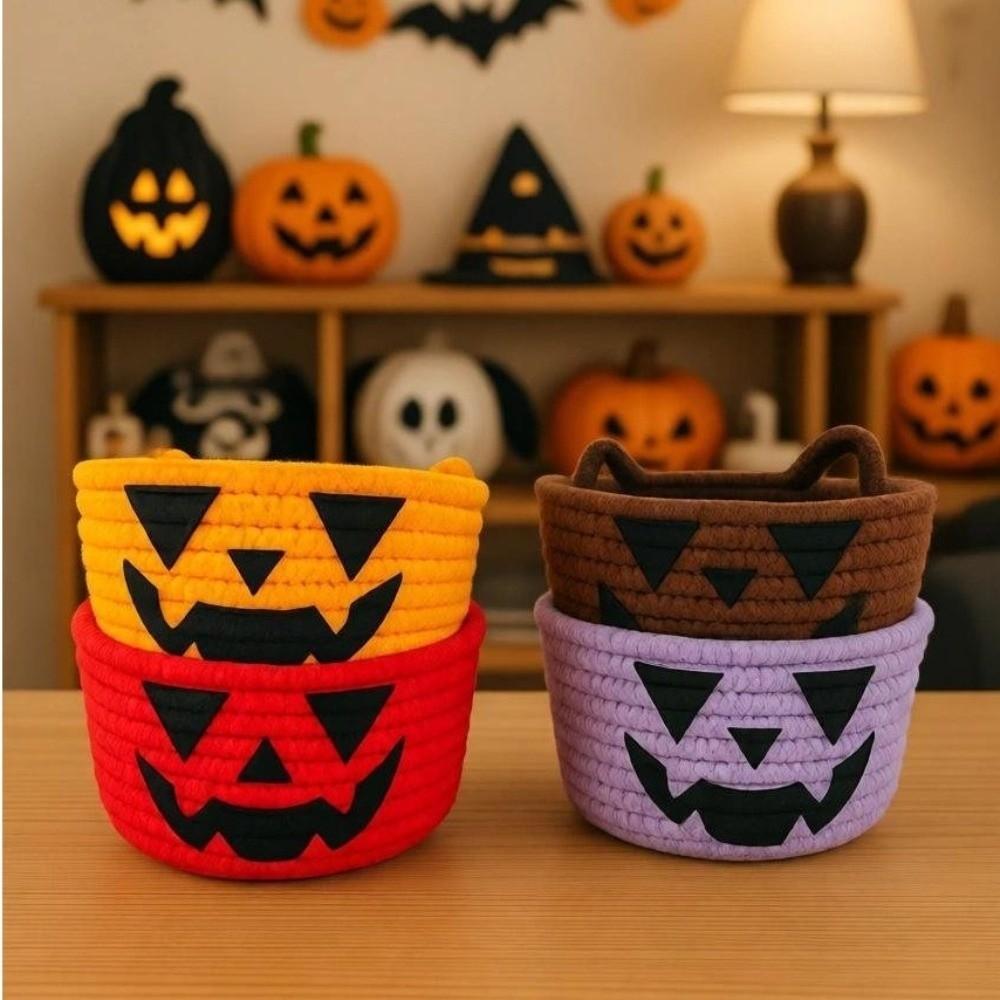Foldable Halloween Crochet Storage Basket Tabletop Decorative Container Bedroom