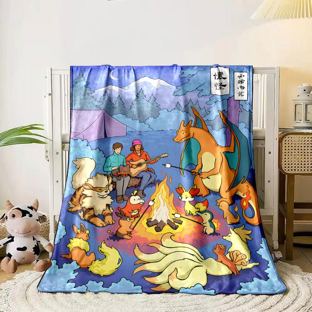 A campfire scene with people and creatures roasting marshmallows. for all seasons blanket lunch break throw gift 80cm x 120cm