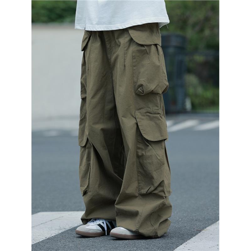 Retro overalls men's and women's spring and autumn trousers new design sense multi-pocket drawstring wide-leg casual trousers