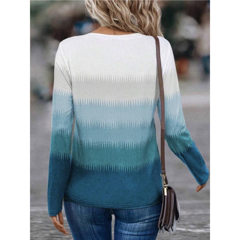 JKASHDK Women's Fashion Casual Spring Autumn Colour Block Print Long Sleeve O-Neck Blouses & Shirts