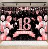 Schwarz Gold Rosa Blau Ballonband Thema Hintergrund, Geschenk zum Erwachsenwerden 18. Geburtstag Party Dekoration Fotografie Hintergrundtuch