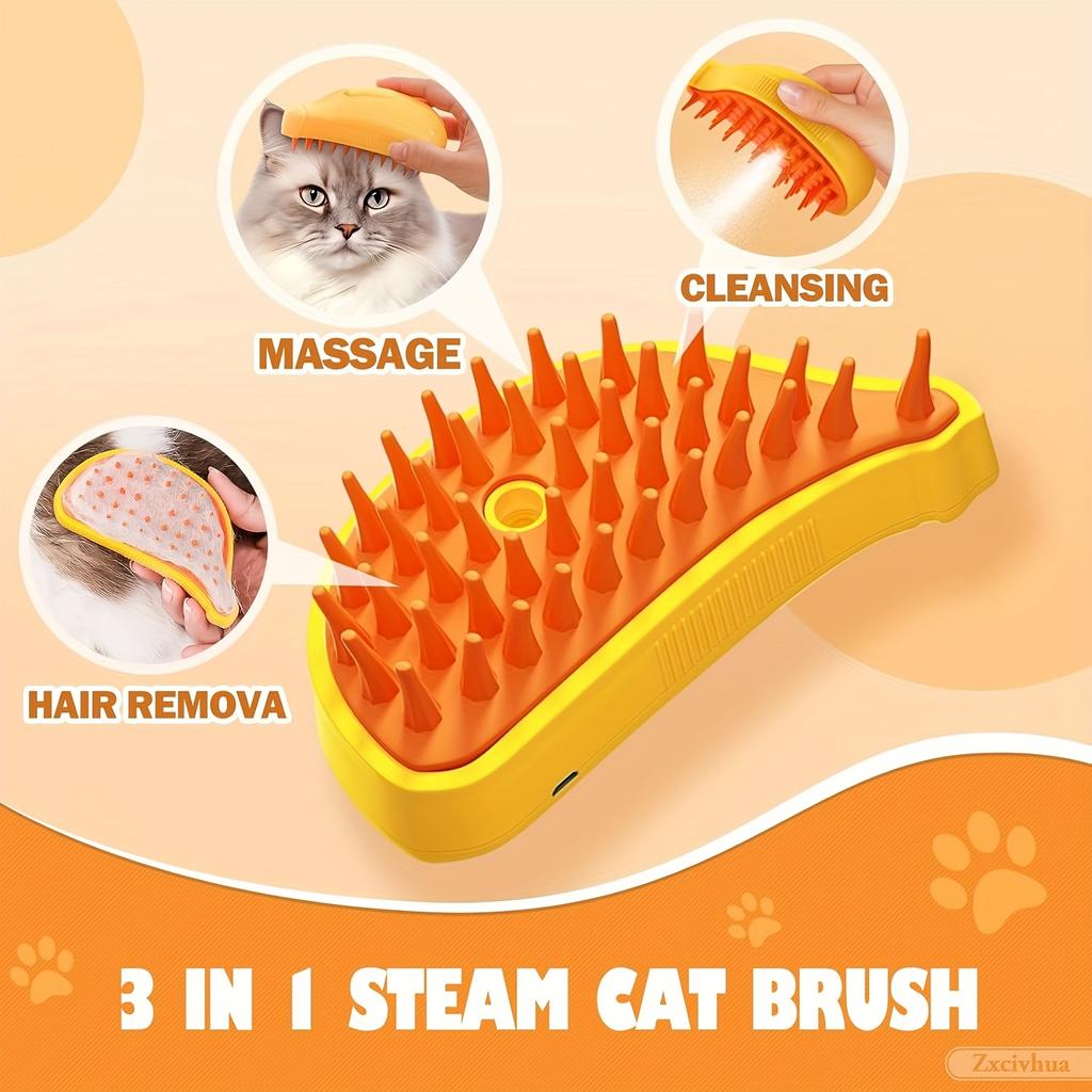 3-in-1 Steam Brush for Cats and Dogs with Essential Cleaner Dog Cat Steamy Brush Steam Brush Electric Sprayer for Massage Pet