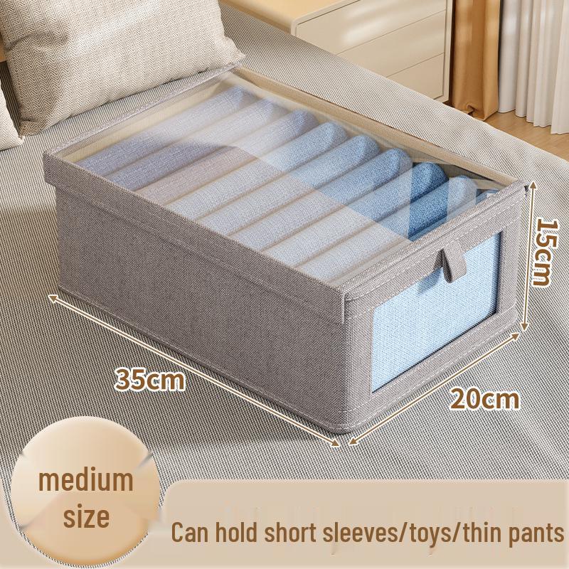 

Adjustable Wardrobe Storage Box with Lid - Visible Style Fabric Organizer for Clothes and Pants 35x20x15 cm