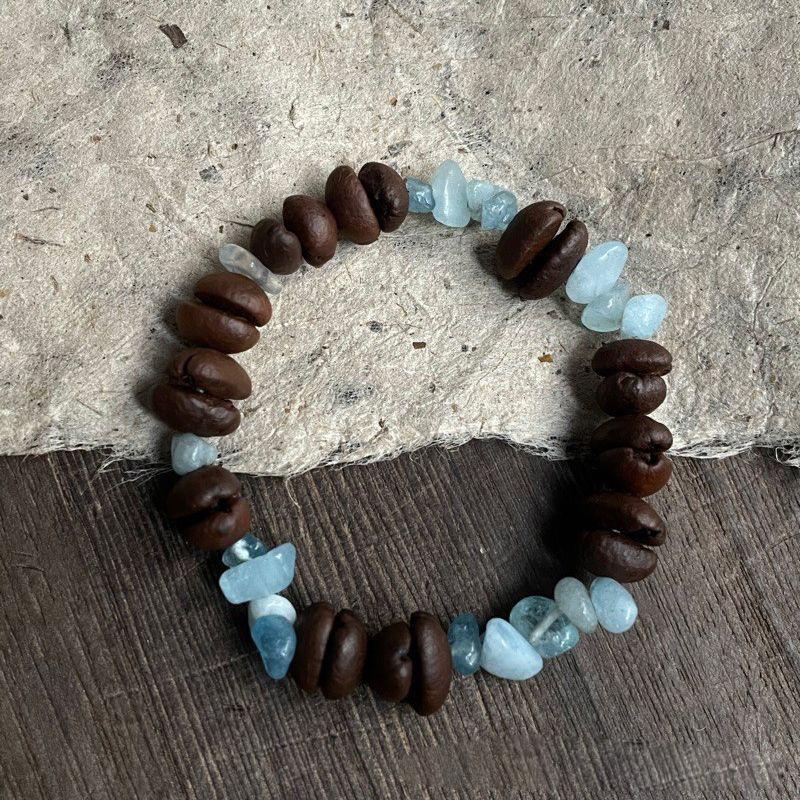 1pc Bohemian Natural Stone Bead Bracelet with Coffee Bean & Sea Salt Handmade Beaded Suitable for Women, Arabesque Style, Natural Materials