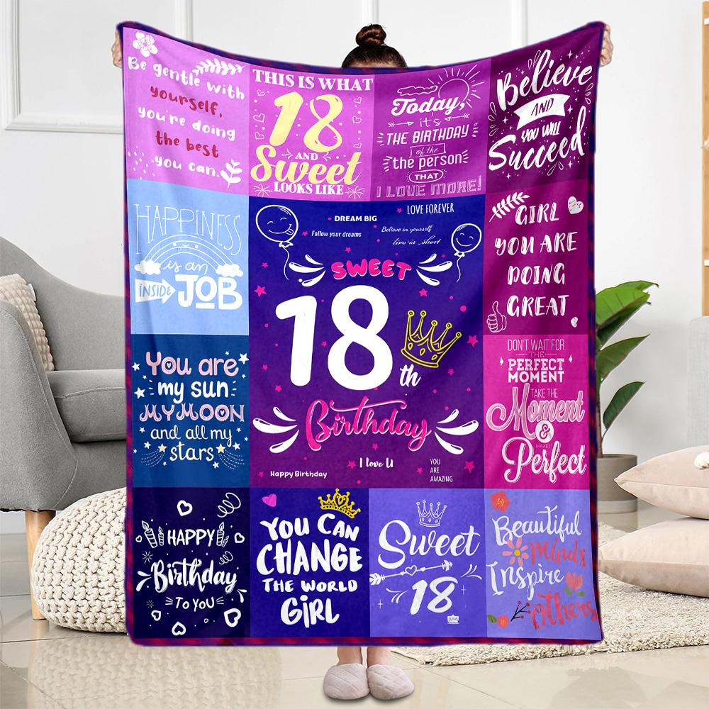 1pc Sweet 18th Birthday Celebration blanket Soft and Warm for Sofa Office Camping Travel Livingroom Great Gift for Friends and Family Comfortable