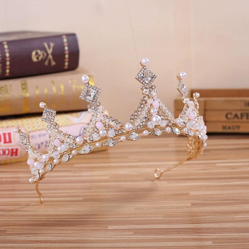 Bridal Crown Headband Children Princess Hair Crown Crystal Girls Headband Handmade Pearl Performance Hair Accessories Birthday Crown