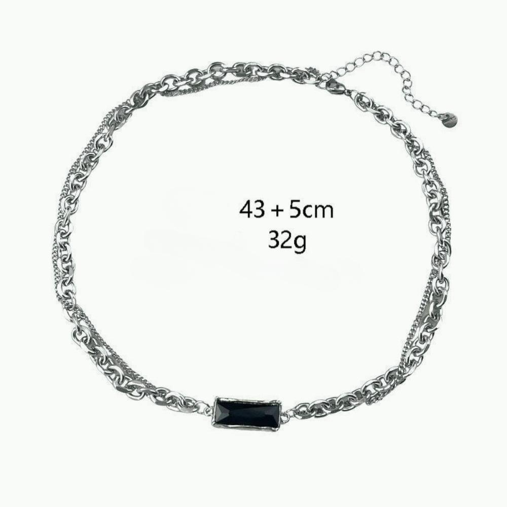 

Двухслойное ожерелье из нержавеющей стали с черным цирконом Ins Design, аксессуары для ожерелья в стиле хип-хоп 43+5cm