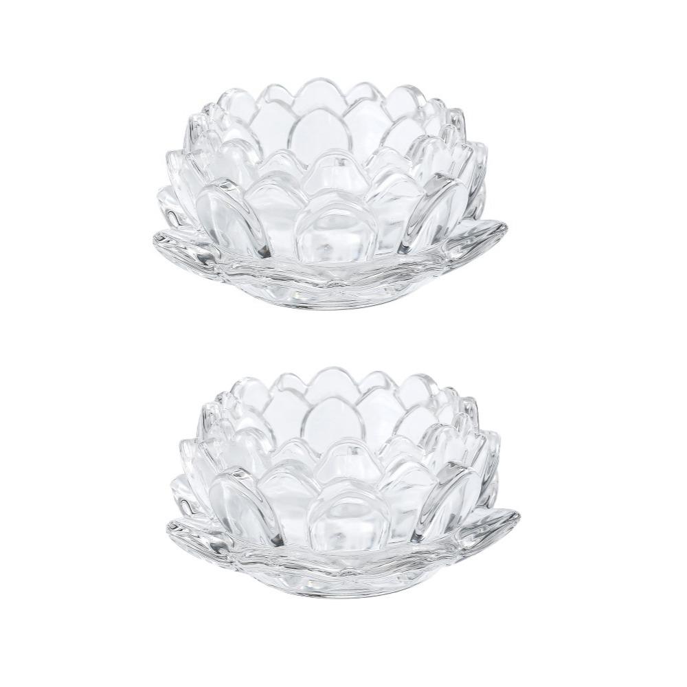 2Pcs Elegant Chinese Glass Lotus Candle Holder Ins Simple Candles Stand  Home Decor