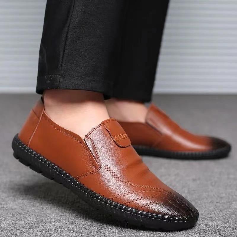 Casual Men's Leather Shoes Men's Genuine Leather Summer Breathable One-pedal Comfortable Lazy Large Size Versatile Driving Shoes Men