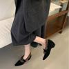 2025 new winter heightening suede pointed head belt buckle slope heel plush shoes women