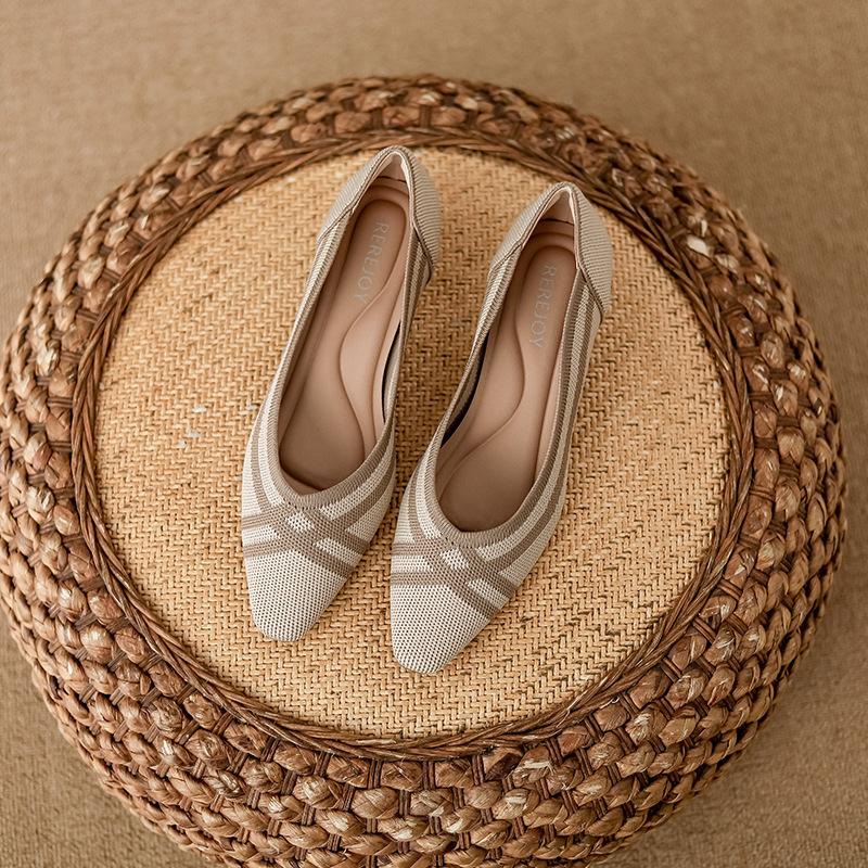 New Thick Heel Small Square Head Light Mouth Knitted Color Matching Temperament Women's Shoes Women's Fashion Single Shoes
