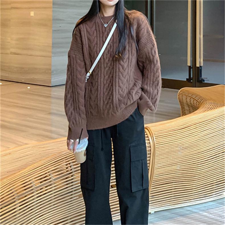 Vintage Pullover Fried Dough Twists Sweater Women Wear Loose Knit Blouse In Autumn and Winter