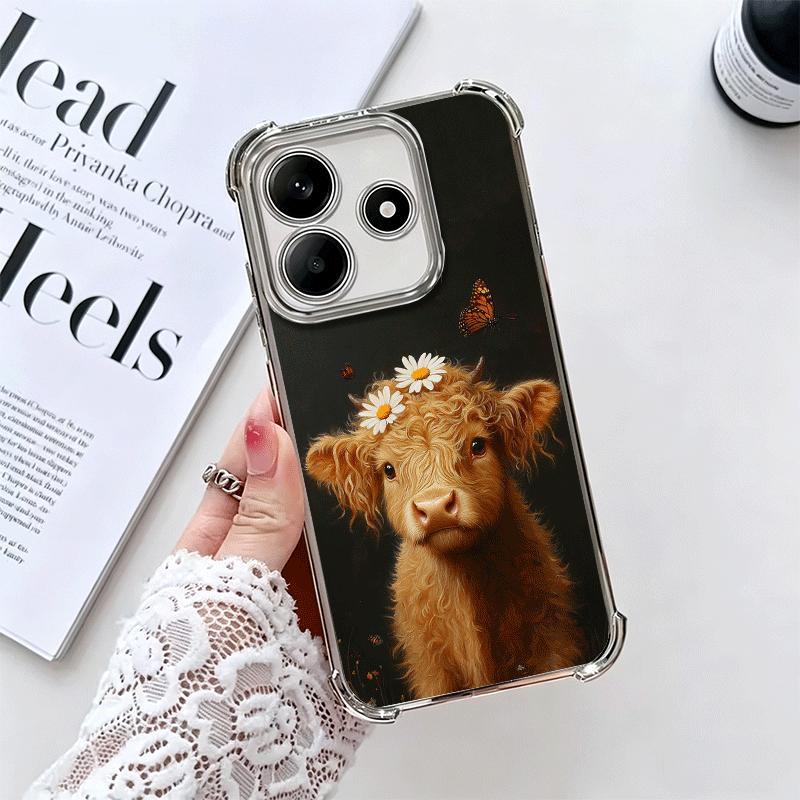 

Cute Highland Cow Plating Phone Case For Xiaomi Redmi Note 14 15 Pro Plus 13 12 11 11S 11T 10 9S 9 5G Anti-Fall Airabag Cover Redmi Note 10 4G