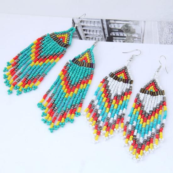 Women Bohemian Long Beaded Tassel Drop Dangle Hook Earrings Party Jewelry Gift