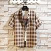 Mens Vintage Plaid Loose Plus Size Casual Short Sleeve Shirt
