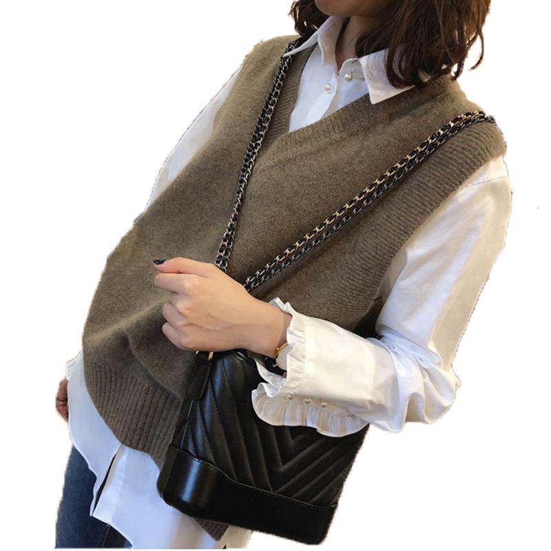 Japanese Style Women's V-neck Knitted Vest - Spring & Autumn Sleeveless Sweater Cardigan