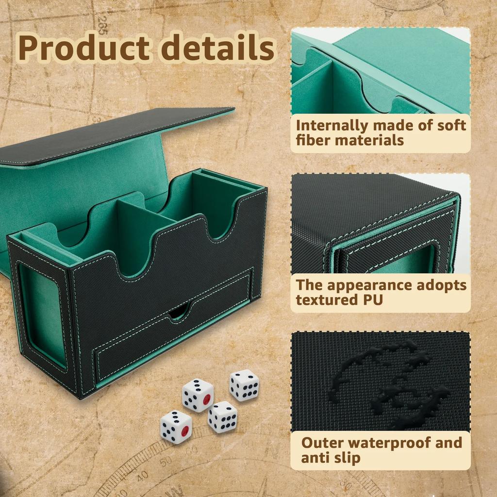 Double Card Deck Box Large Capacity Card Storage Box PU Leather Strong Magnet Card Deck Case for Single Double Sleeved Cards